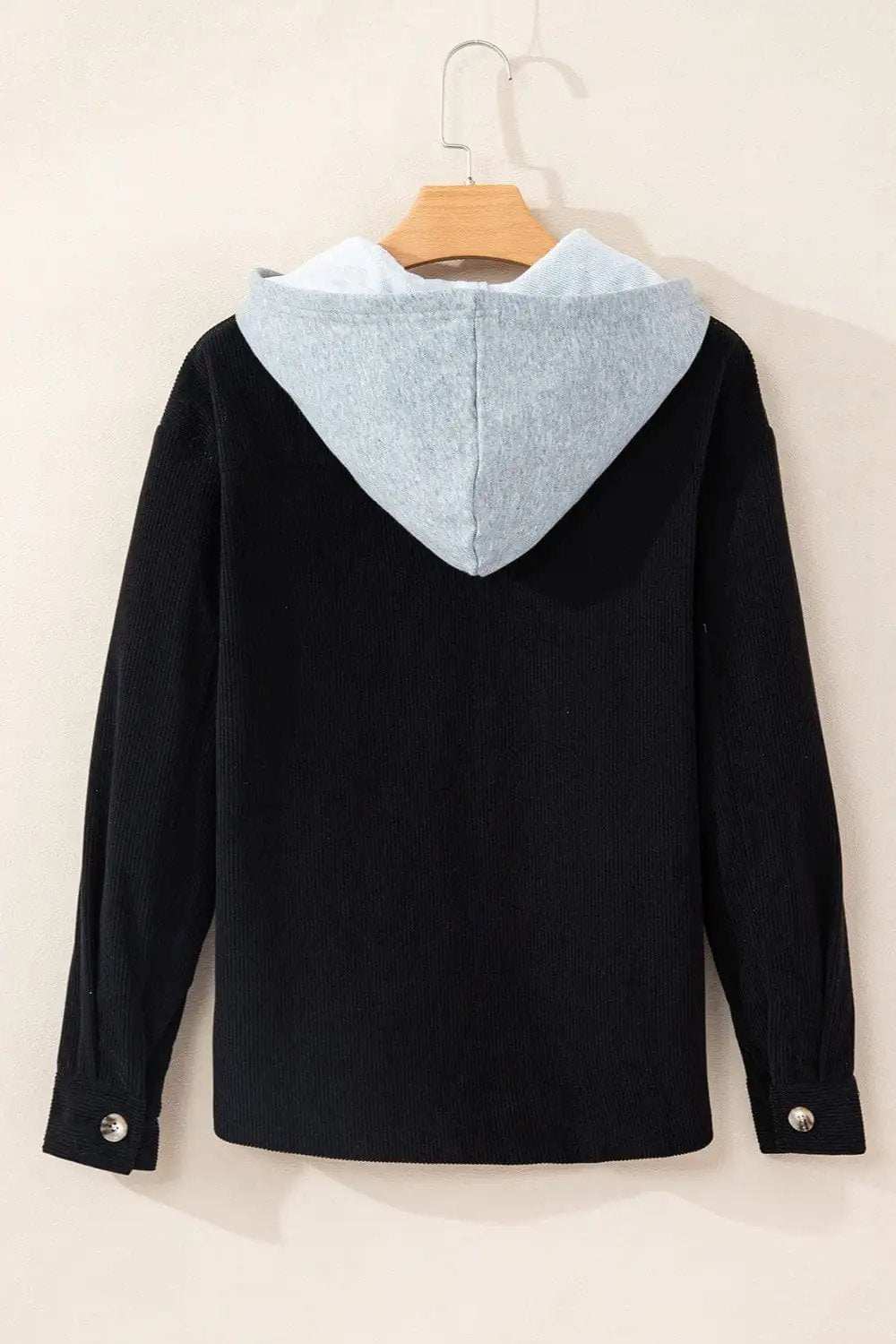 Drawstring Button Up Long Sleeve Hooded Jacket - Trendsi - Flyclothing LLC