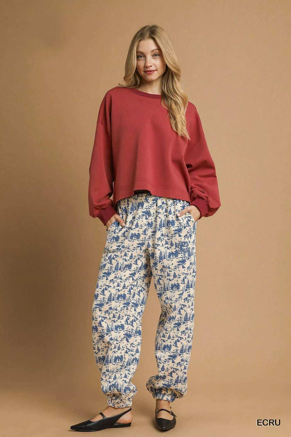 Umgee Scenic Print Casual Sweatpants - Trendsi - Flyclothing LLC