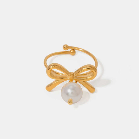 Stainless Steel Pearl Bow Ring - Trendsi - Flyclothing LLC