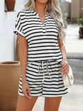 Casual Striped Short Sleeve Top and Shorts Two-Piece Set - Trendsi - Flyclothing LLC