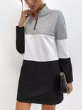 Color Block Zip Front Casual Dress - Trendsi - Flyclothing LLC