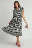 Umgee Full Size Two Tone Border Print Ruffle Cap Sleeve Midi Dress Plus Size - Trendsi - Flyclothing LLC