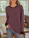 Striped Round Neck Long Sleeve T-Shirt - Trendsi - Flyclothing LLC