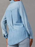 Collared Neck Roll-Tab Sleeve Denim Top - Trendsi - Flyclothing LLC