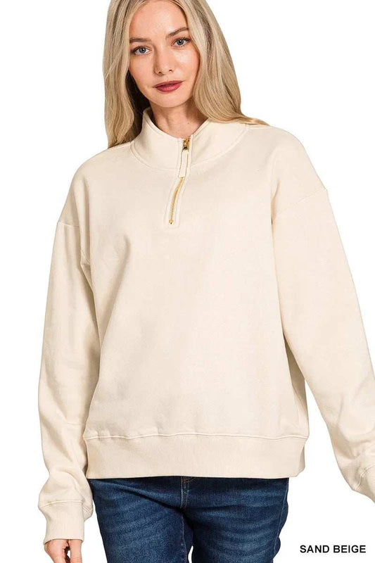 Zenana Fleece Half Zip Sweatshirt - Trendsi - Flyclothing LLC