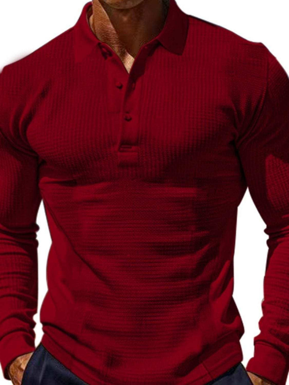 Men's Full Size Waffle-Knit Quarter Button Polo Plus Size - Trendsi - Flyclothing LLC