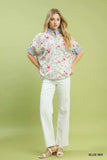 Umgee Jacquard Floral Print Button-Down Shirt - Trendsi - Flyclothing LLC