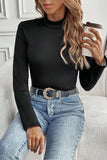 Thermal Lined Mock Neck Long Sleeve Blouse - Trendsi - Flyclothing LLC