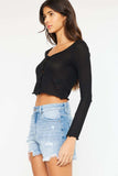 Kancan High Waist Frayed Denim Shorts - Trendsi - Flyclothing LLC