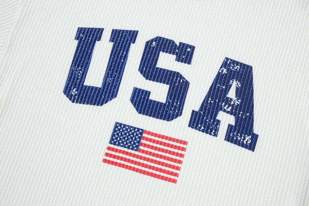 US Flag Corded Long Sleeve Sweatshirt - Trendsi - Flyclothing LLC
