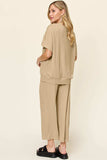 Double Take Full Size Texture Round Neck Short Sleeve T-Shirt and Wide Leg Pants - Trendsi - Flyclothing LLC