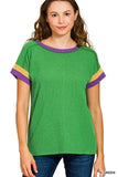 Zenana Mardi Gras Raised Rib Contrast Trim Top - Trendsi - Flyclothing LLC