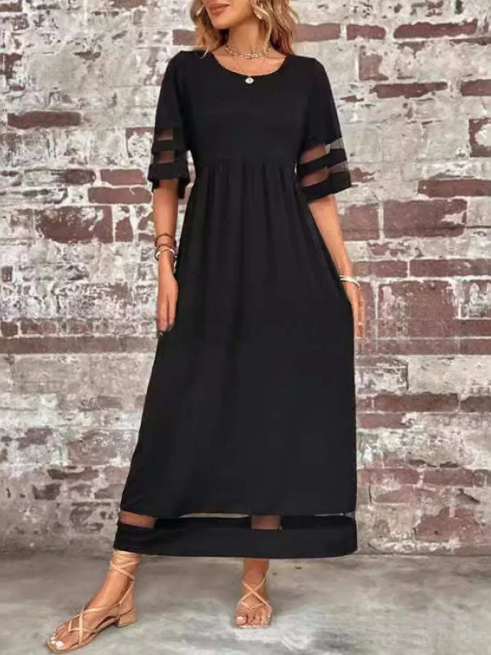 Full Size Round Neck Half Sleeve Dress Plus Size - Trendsi - Flyclothing LLC