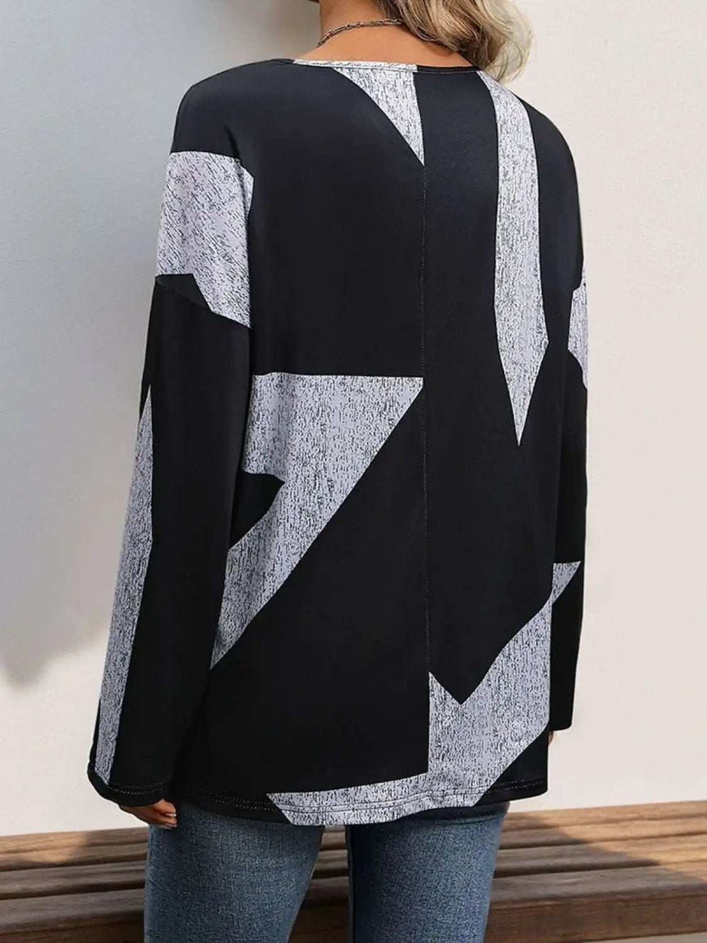 Color Block V-Neck Long Sleeve T-Shirt - Trendsi - Flyclothing LLC