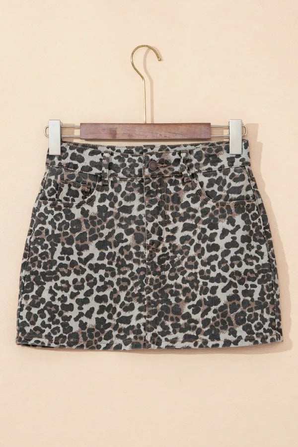 Leopard Denim Mini Skirt - Trendsi - Flyclothing LLC