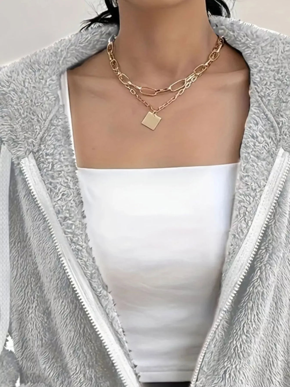 Drawstring Fleece Zip-Up Outerwear - Trendsi - Flyclothing LLC