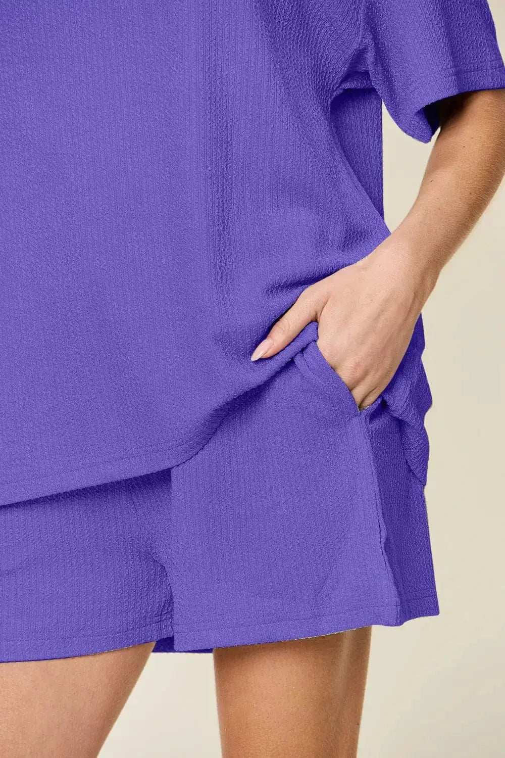 Double Take Basic style Round Neck Solid Set - Trendsi - Flyclothing LLC