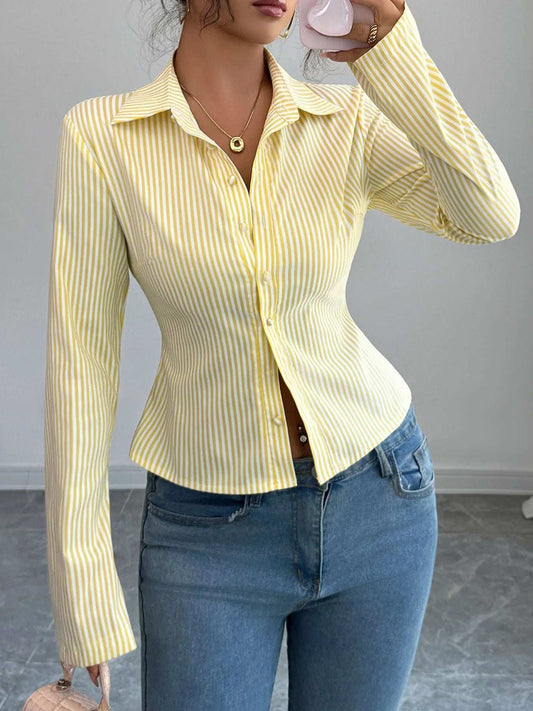 Striped Button-Up Long Sleeve Shirt - Trendsi - Flyclothing LLC
