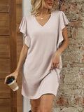 Ruffled V-Neck Cap Sleeve Mini Dress - Trendsi - Flyclothing LLC