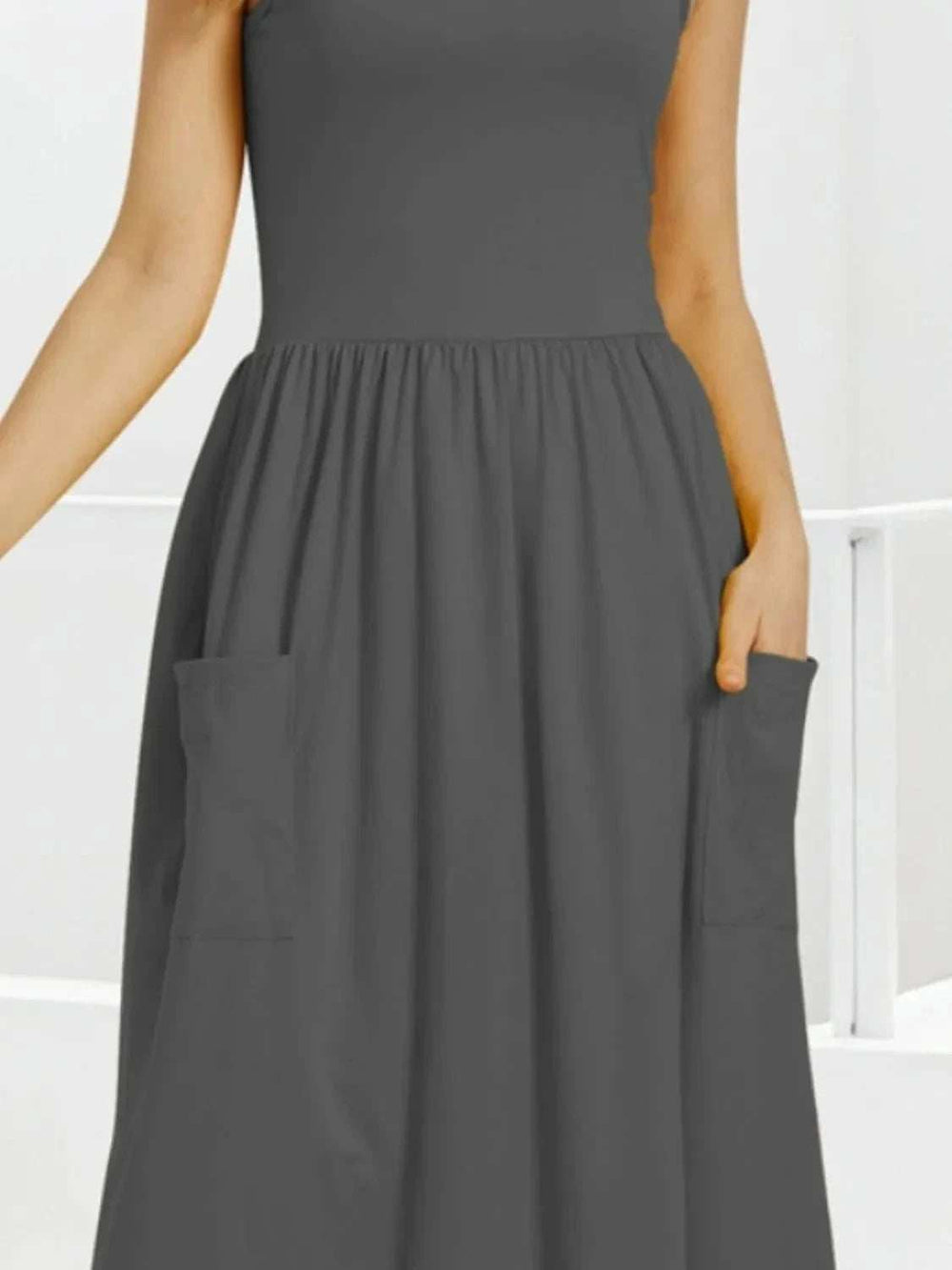 Scoop Neck Midi Dress with Pockets - Trendsi - Flyclothing LLC