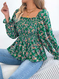 Floral Square Neck Flounce Sleeve Blouse - Trendsi - Flyclothing LLC