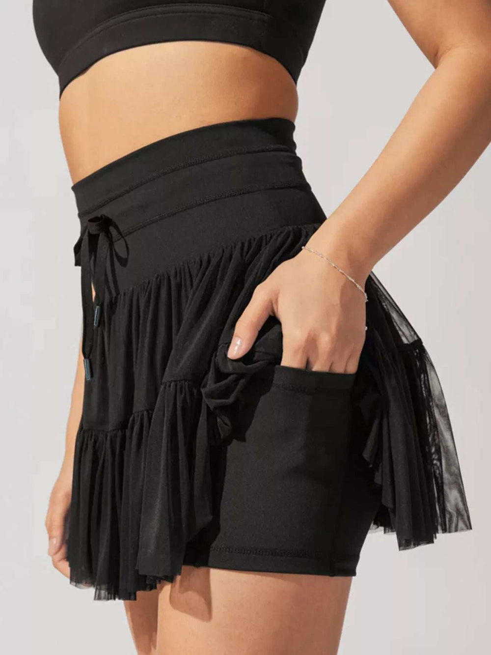 Tiered Skort with Drawstring - Trendsi - Flyclothing LLC