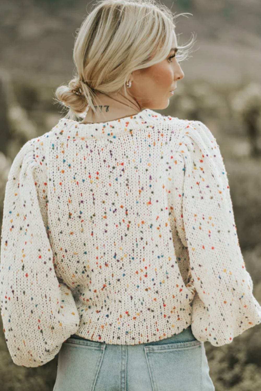Confetti Round Neck Long Sleeve Sweater - Trendsi - Flyclothing LLC