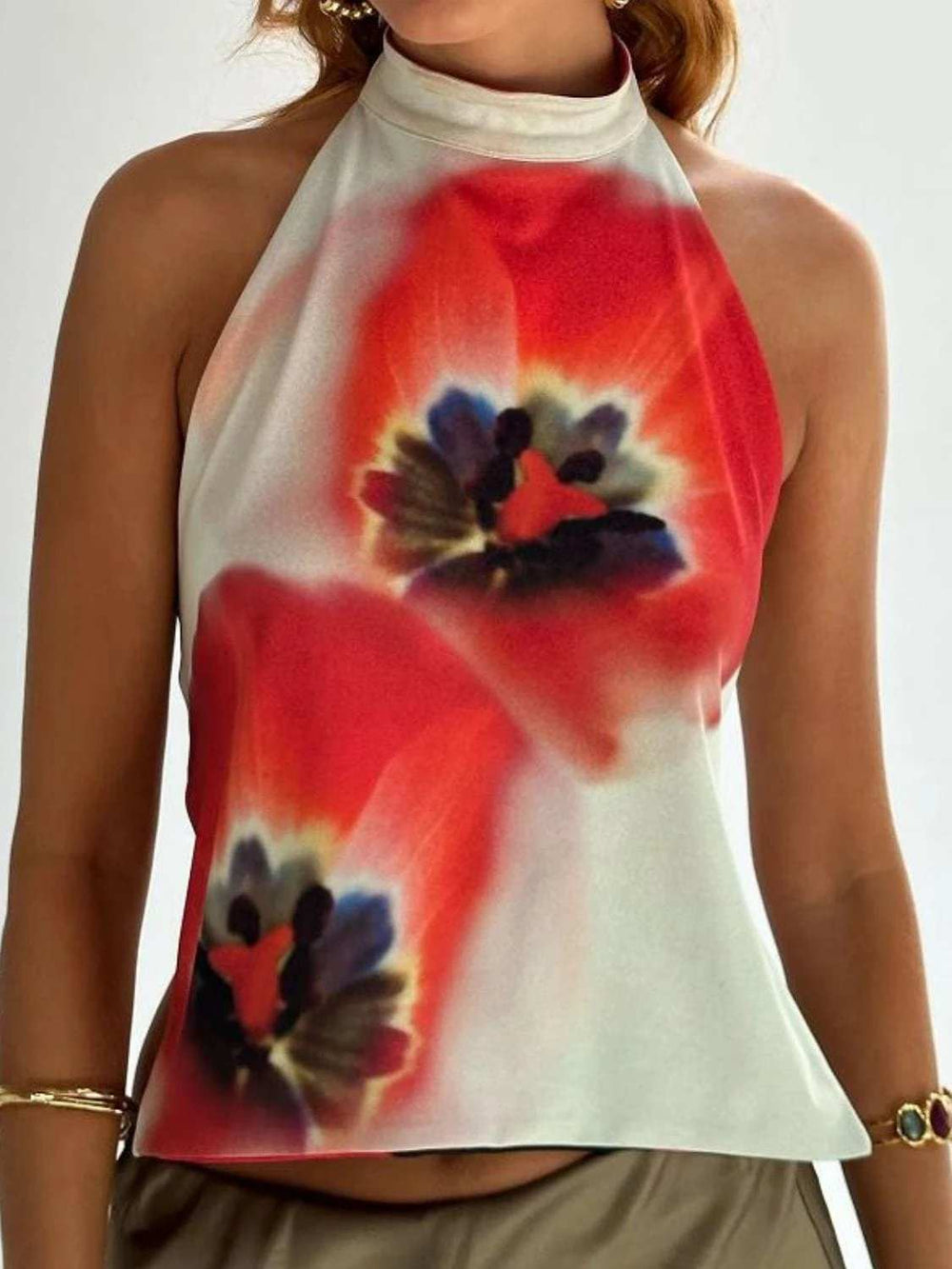 Backless Printed Halter Neck Tank - Trendsi - Flyclothing LLC
