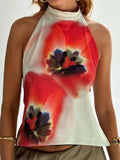 Backless Printed Halter Neck Tank - Trendsi - Flyclothing LLC