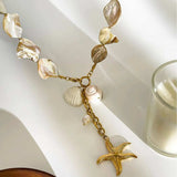 18K Gold-Plated Ocean Theme Necklace with Starfish Pendant - Trendsi - Flyclothing LLC