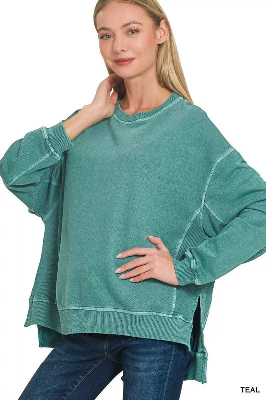 Zenana Full Size French Terry Pigment Dye & Enzyme Washing Pullover Plus Size - Trendsi - Flyclothing LLC