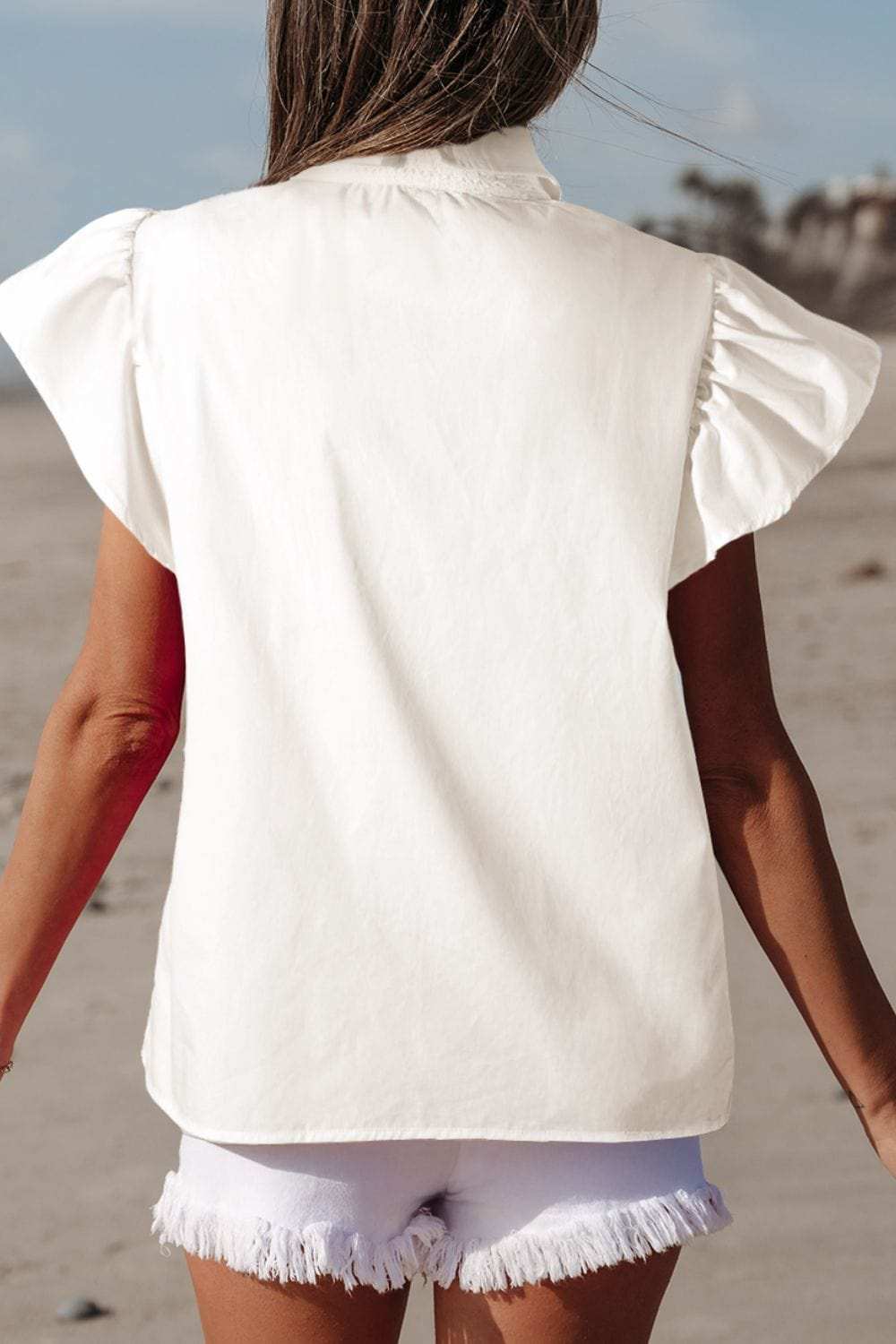 Lace Patchwork Ruffled Cap Sleeve Blouse - Trendsi - Flyclothing LLC