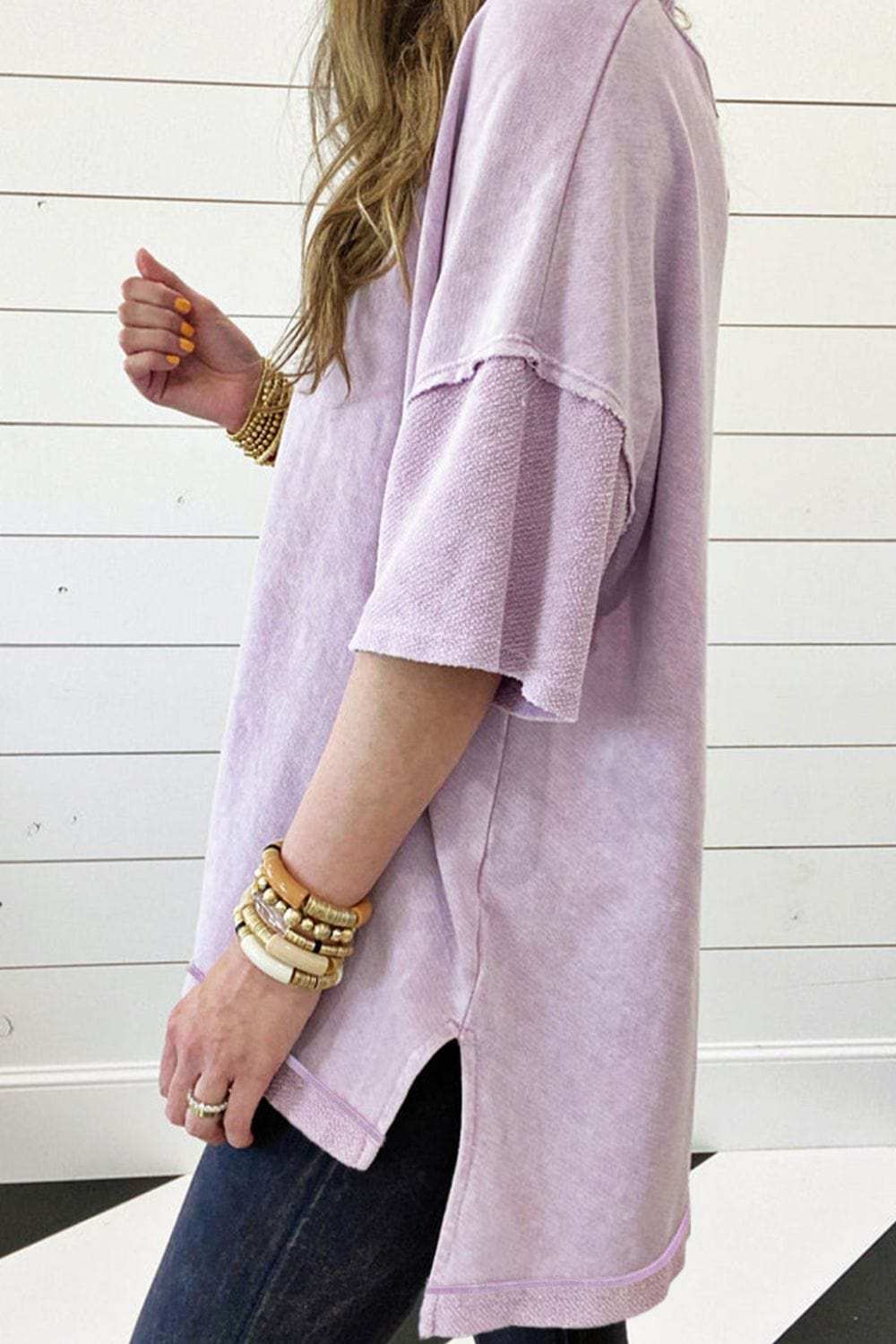 Mineral Wash Drop Shoulder Round Neck T-Shirt - Trendsi - Flyclothing LLC