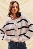 SO ME Stripe Soft Touch Button Cozy Sweater Cardigan - Trendsi - Flyclothing LLC