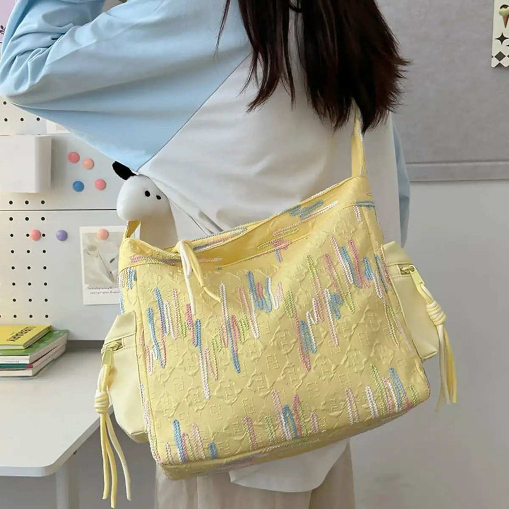 Contrast Texture Shoulder Bag - Trendsi - Flyclothing LLC