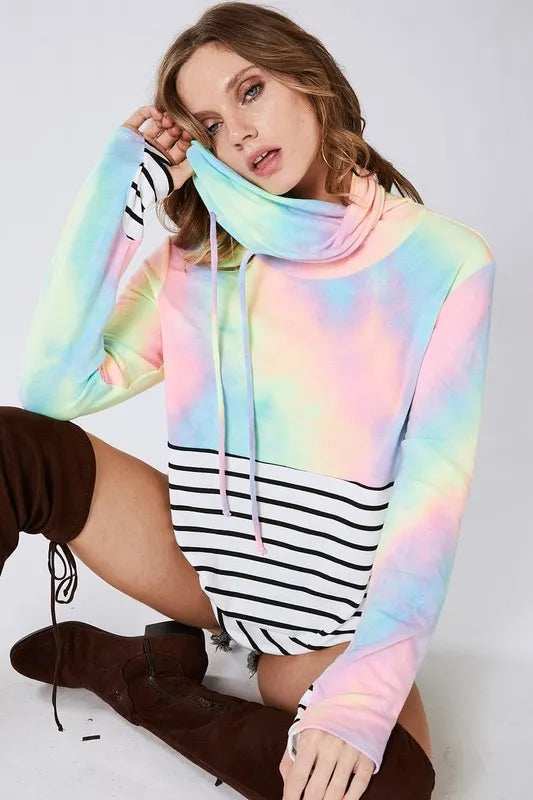 BiBi Tie Dye French Terry Cowl Neck Top - Trendsi - Flyclothing LLC