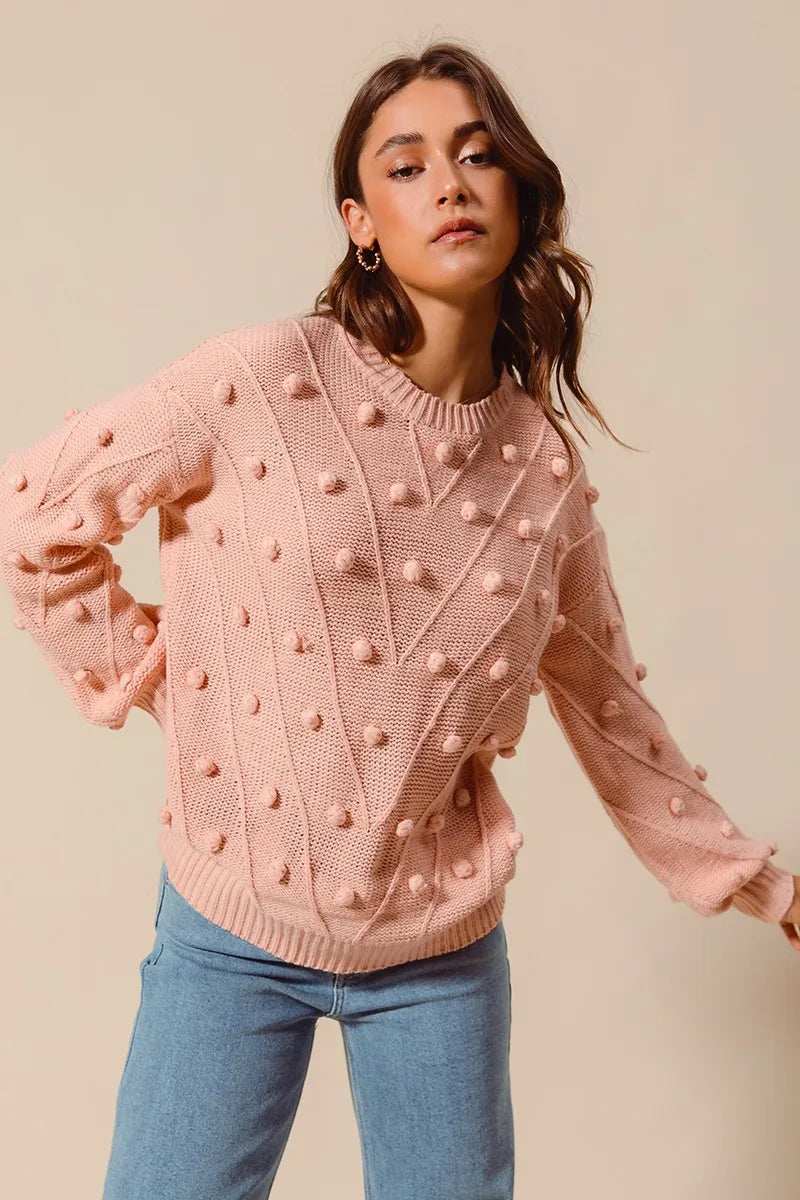 SO ME Pom Pom Textured Knit Sweater Top - Trendsi - Flyclothing LLC