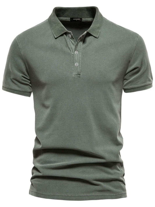 Men's Collared Neck Button Detail Short Sleeve Polo - Trendsi - Flyclothing LLC