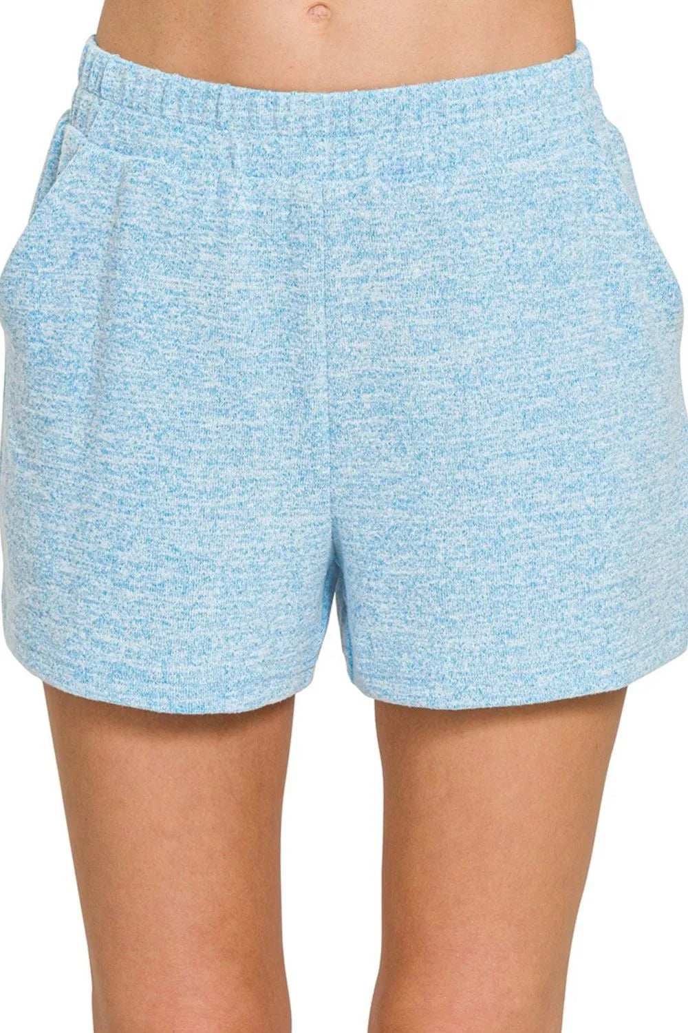 Zenana Soft Melange Hacci Elastic Waist Band Shorts - Trendsi - Flyclothing LLC