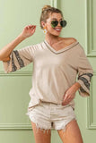 BiBi Triblend Knit Top with Leopard Band Detail - Trendsi - Flyclothing LLC
