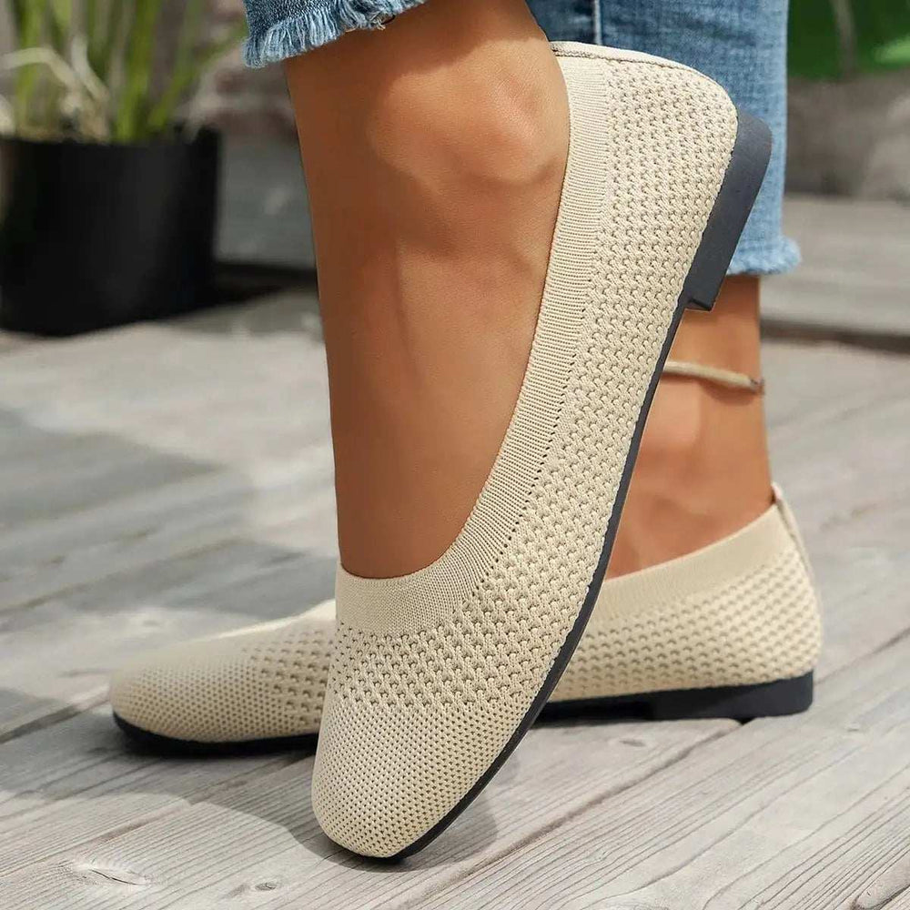 Square Toe Solid Color Mesh Slip-Ons - Trendsi - Flyclothing LLC