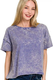 Zenana Washed Crew Neck Short Sleeve Crop Box Tee - Trendsi - Flyclothing LLC