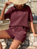Waffle-Knit Half Sleeve Top and Shorts Set - Trendsi - Flyclothing LLC