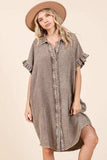 Mittoshop Mineral Wash Cotton Gauze Mini Shirt Dress - Trendsi - Flyclothing LLC