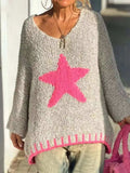 Star V-Neck Long Sleeve Sweater - Trendsi - Flyclothing LLC