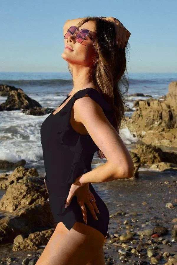 Davi & Dani Solid One Shoulder Ruffle One Piece Swimsuit - Trendsi - Flyclothing LLC