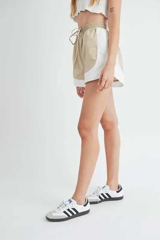 MABLE Drawstring Waist Contrast Trim Detail Shorts - Trendsi - Flyclothing LLC