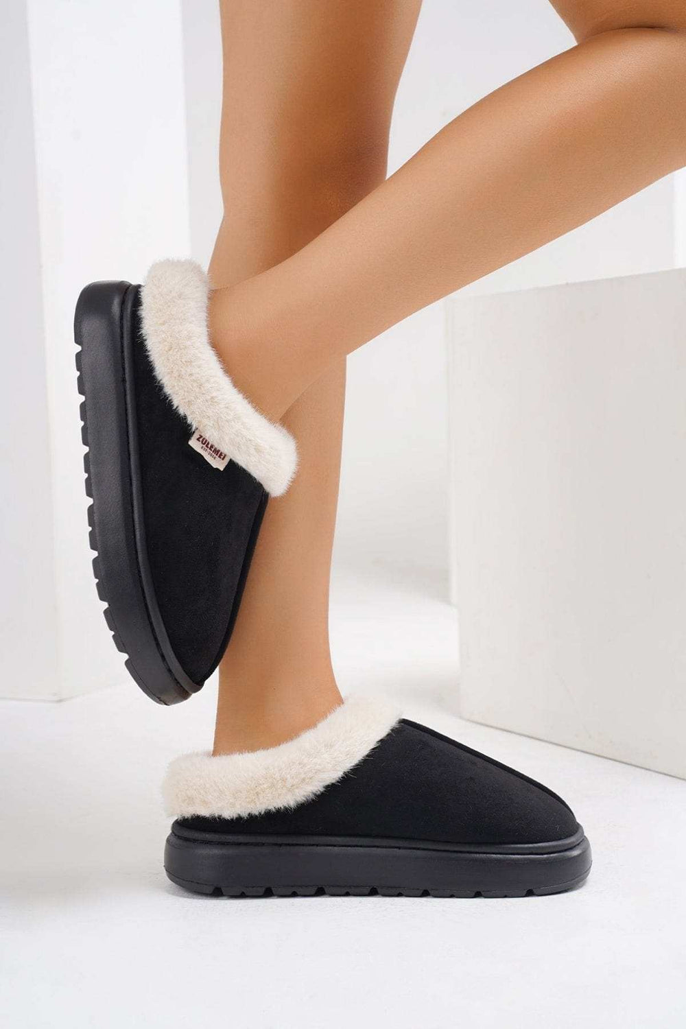 Furry Round Toe Platform Slippers - Trendsi - Flyclothing LLC