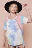 BiBi Tie Dye Printed Cotton Color Block T-Shirt - Trendsi - Flyclothing LLC