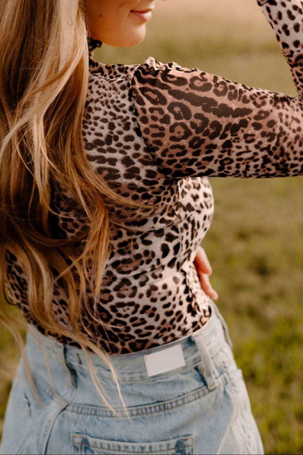 Turtleneck Leopard Long Sleeve Bodysuit - Trendsi - Flyclothing LLC